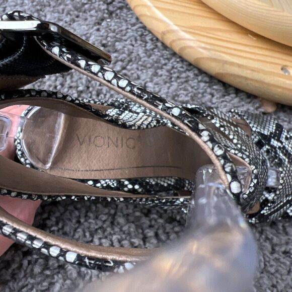 Vionic Blaire Snake Sandals Womens 6.5 Leather Block Heels Silver Black Shoes - Picture 8 of 10